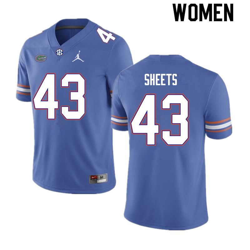 NCAA Florida Gators Jake Sheets Women's #43 Nike Royal Stitched Authentic College Football Jersey GLL1564XJ